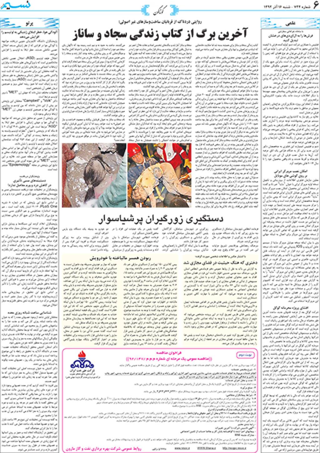 صفحه گوناگون روزنامه نسیم شماره 734